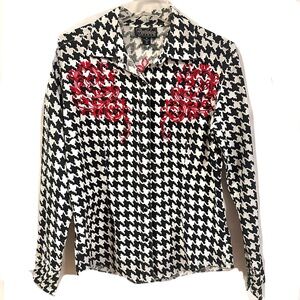 Cattlelac Ranch Womens Size M Houndstooth Pearl Snap Shirt Red Scroll Graphic